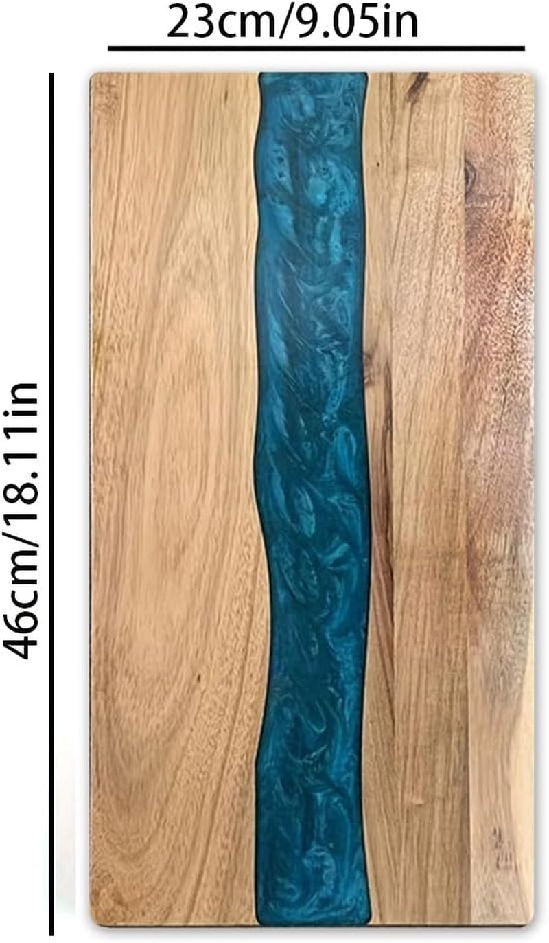 Acacia Wood Resin Charcuterie Board,18 * 9 Inch,Expoxy Resin Ocean Blue Wave Pattern Cutting Board for Kitchen and Mini Bar,Reversible Board for Meat, Cheese, Bread, Vegetables, Fruits