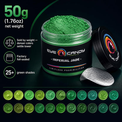 Pigments Premium Green Mica Powder - Imperial Jade (50Gr) - for Epoxy, Resin, Soap, Paint, Woodworking, Acrylic Pouring, Bath Bombs, Fishing Lures - DIY Arts and Crafts Additive