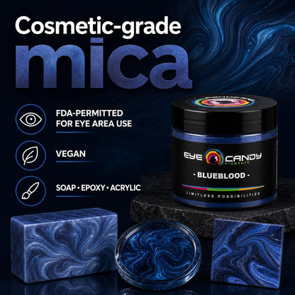 Pigments Premium Blue Mica Powder - Blueblood (50Gr) - for Epoxy, Resin, Soap, Paint, Woodworking, Acrylic Pouring, Bath Bombs, Fishing Lures - DIY Arts and Crafts Additive