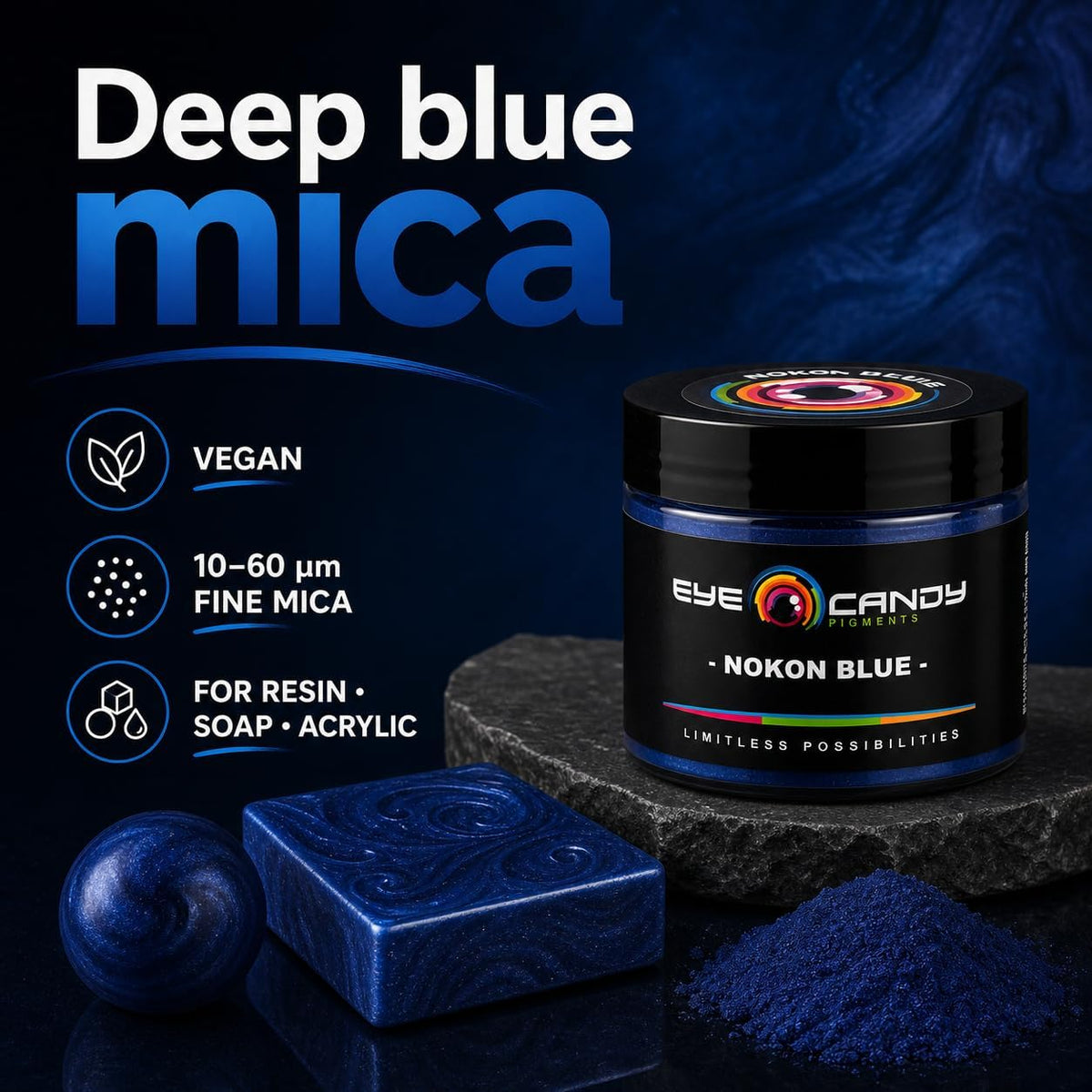 Pigments Premium Blue Mica Powder - Nokon Blue (50Gr) - for Epoxy, Resin, Soap, Paint, Woodworking, Acrylic Pouring, Bath Bombs, Fishing Lures - DIY Arts and Crafts Additive