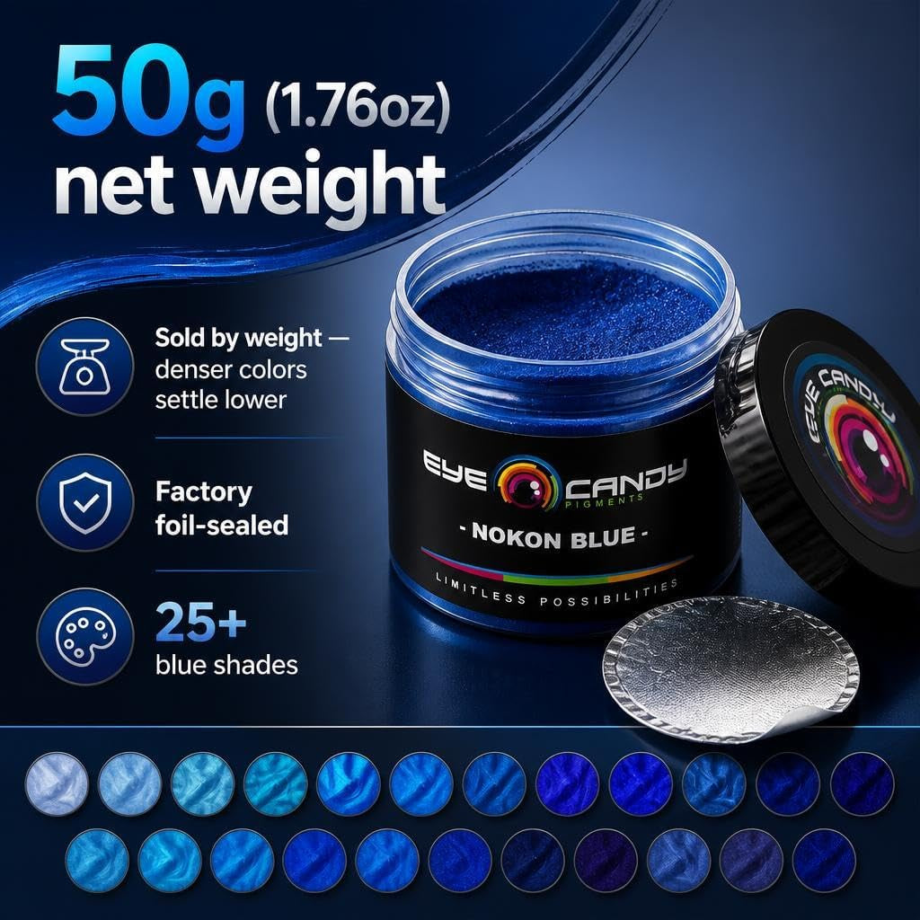 Pigments Premium Blue Mica Powder - Nokon Blue (50Gr) - for Epoxy, Resin, Soap, Paint, Woodworking, Acrylic Pouring, Bath Bombs, Fishing Lures - DIY Arts and Crafts Additive