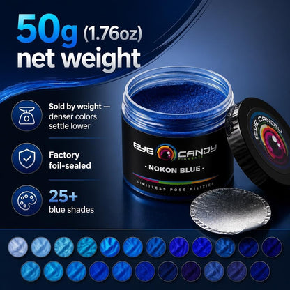 Pigments Premium Blue Mica Powder - Nokon Blue (50Gr) - for Epoxy, Resin, Soap, Paint, Woodworking, Acrylic Pouring, Bath Bombs, Fishing Lures - DIY Arts and Crafts Additive