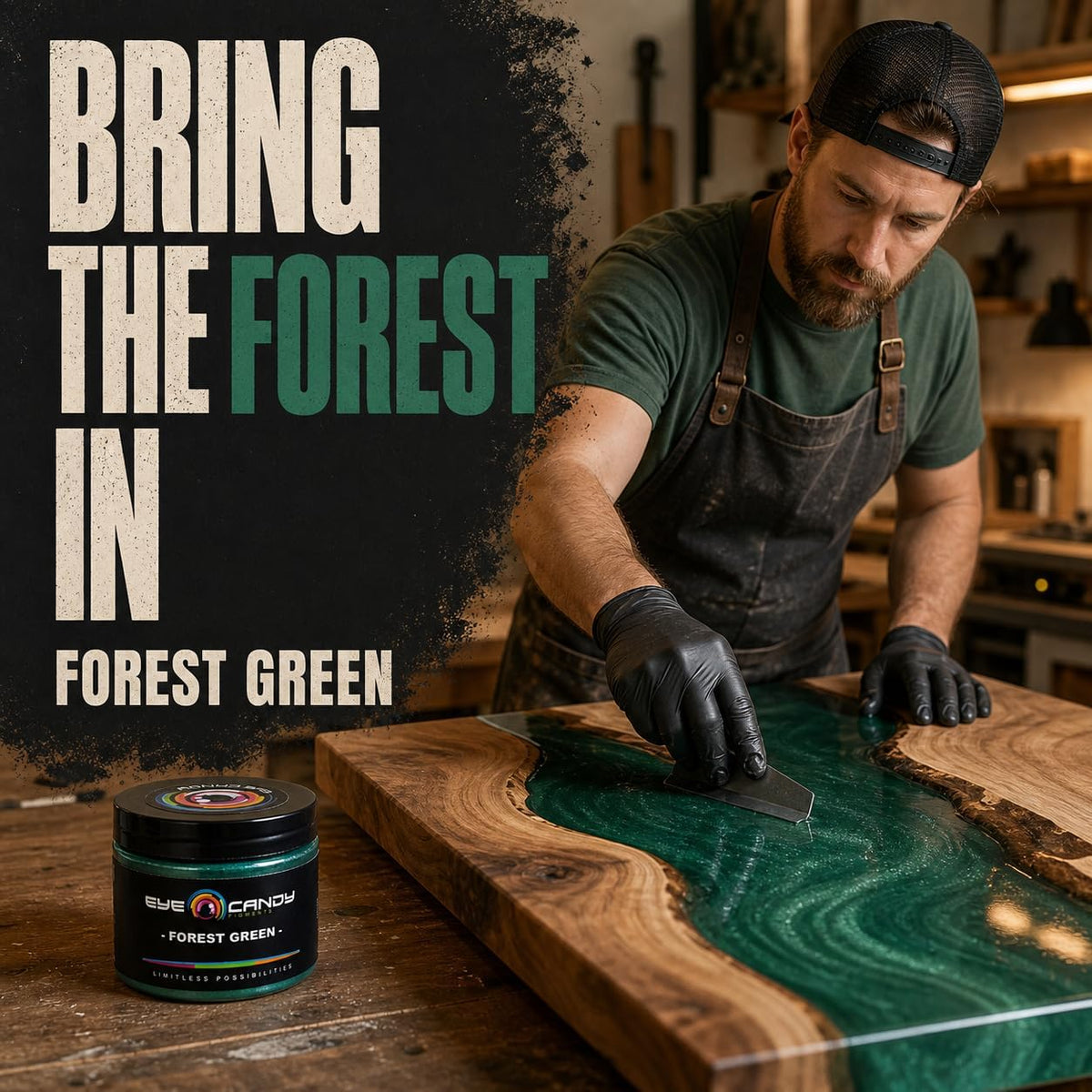 Pigments Premium Green Mica Powder - Forest Green (50Gr) - for Epoxy, Resin, Soap, Paint, Woodworking, Acrylic Pouring, Bath Bombs, Fishing Lures - DIY Arts and Crafts Additive