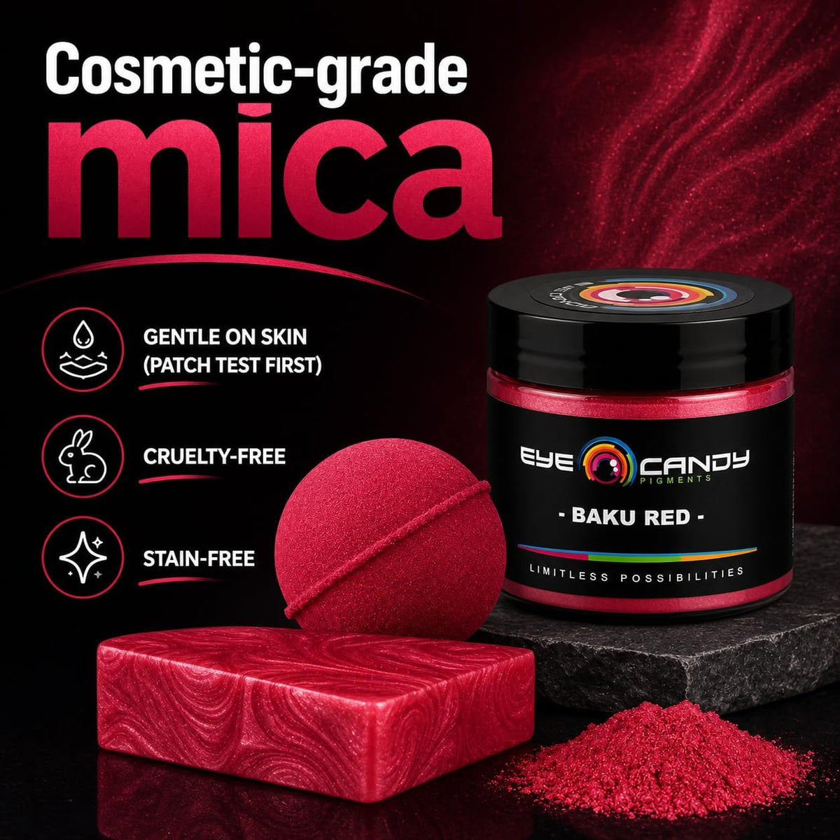 Pigments Premium Red Mica Powder - Baku Red (50Gr) - for Epoxy, Resin, Soap, Paint, Woodworking, Acrylic Pouring, Bath Bombs, Fishing Lures - DIY Arts and Crafts Additive