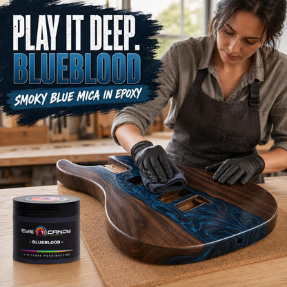 Pigments Premium Blue Mica Powder - Blueblood (50Gr) - for Epoxy, Resin, Soap, Paint, Woodworking, Acrylic Pouring, Bath Bombs, Fishing Lures - DIY Arts and Crafts Additive
