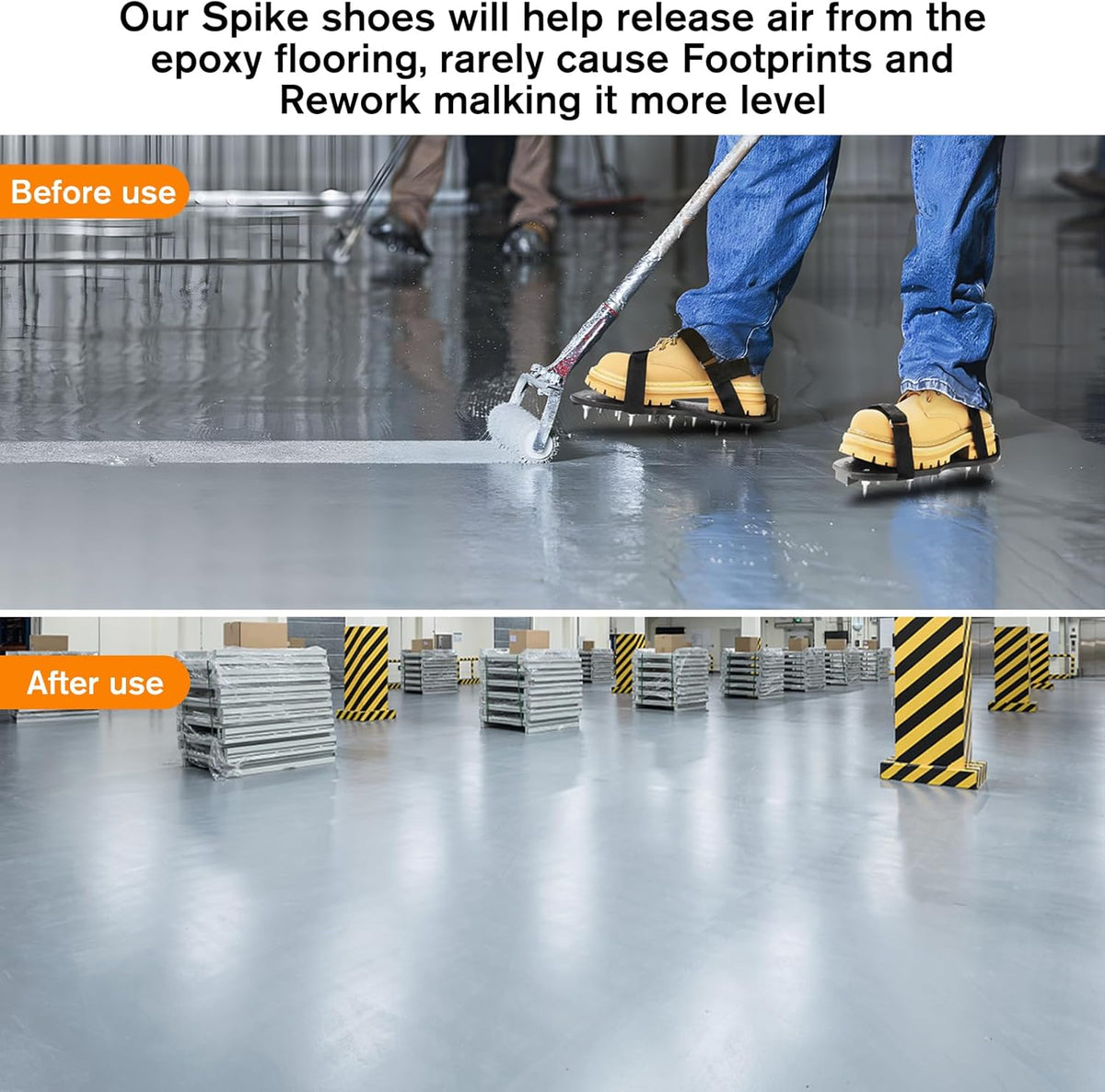 Epoxy Floor Spiked Shoes Fully Assembled Gunite Spiked Shoes with 3/4" Short Spikes for Garage Floor Epoxy, Overlays, Cover Installation,1 Pair (Fine Black, Large 2 Pair)
