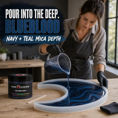 Pigments Premium Blue Mica Powder - Blueblood (50Gr) - for Epoxy, Resin, Soap, Paint, Woodworking, Acrylic Pouring, Bath Bombs, Fishing Lures - DIY Arts and Crafts Additive