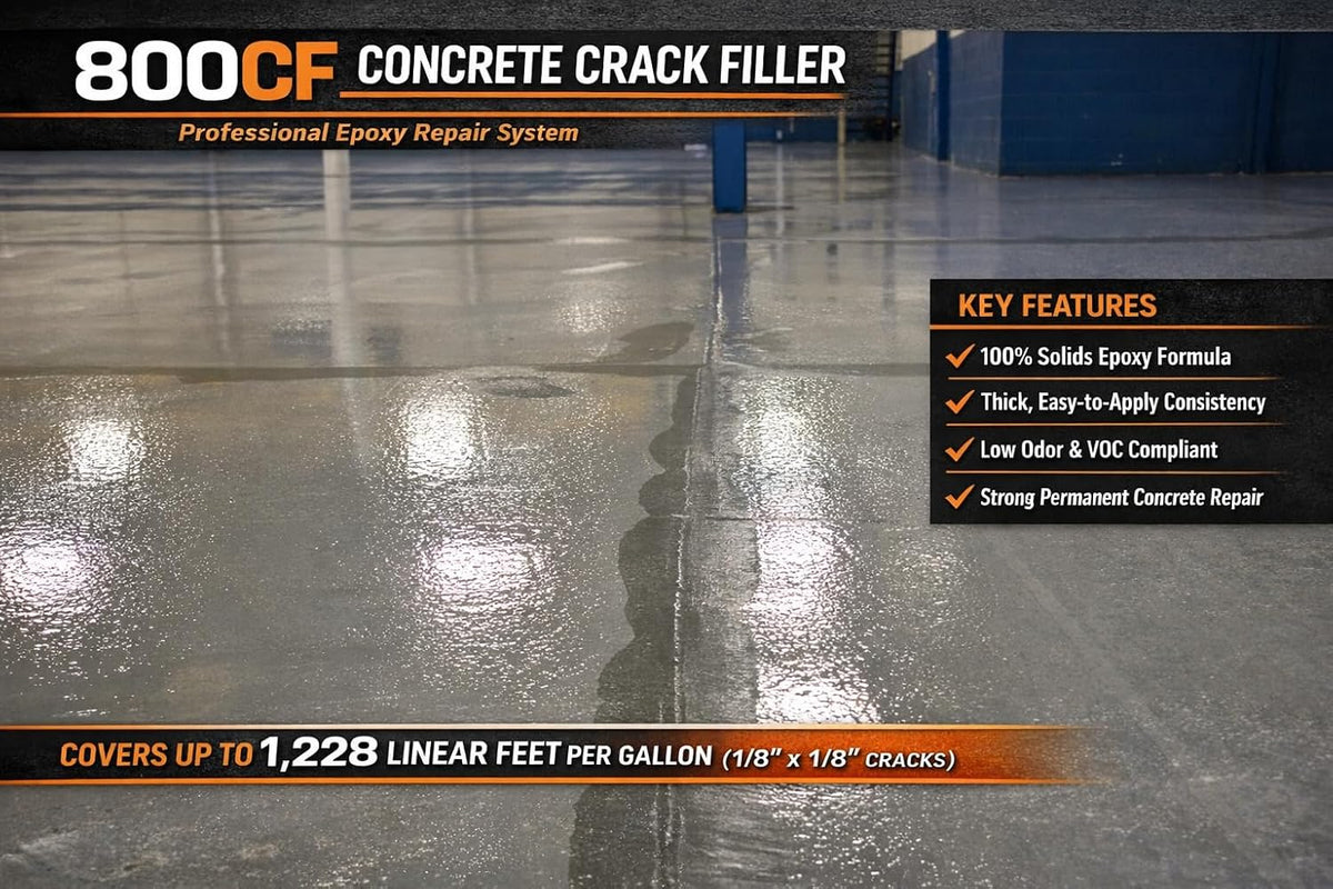 Concrete Repair Kit – 100% Solids Epoxy Crack Filler, 1:1 Mix, Fast-Setting Professional Grade Patch for Cracks, Holes & Surface Defects in Concrete Floors & Walls