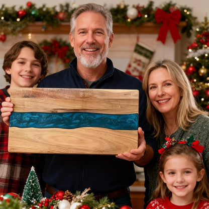 Acacia Wood Resin Charcuterie Board,18 * 9 Inch,Expoxy Resin Ocean Blue Wave Pattern Cutting Board for Kitchen and Mini Bar,Reversible Board for Meat, Cheese, Bread, Vegetables, Fruits