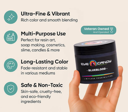 Pigments Premium Blue Mica Powder - Blueblood (50Gr) - for Epoxy, Resin, Soap, Paint, Woodworking, Acrylic Pouring, Bath Bombs, Fishing Lures - DIY Arts and Crafts Additive