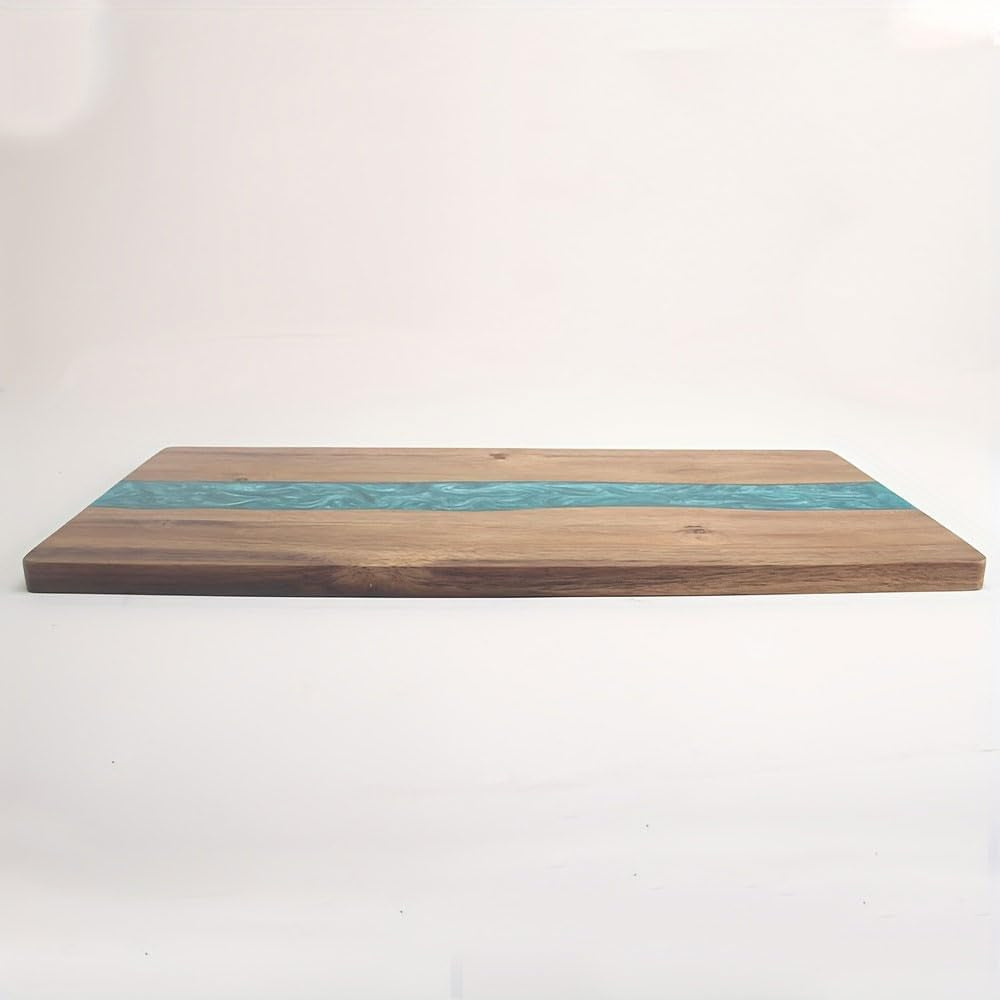 Acacia Wood Resin Charcuterie Board,18 * 9 Inch,Expoxy Resin Ocean Blue Wave Pattern Cutting Board for Kitchen and Mini Bar,Reversible Board for Meat, Cheese, Bread, Vegetables, Fruits