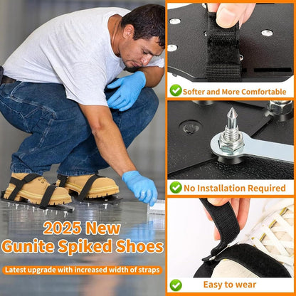Epoxy Floor Spiked Shoes Fully Assembled Gunite Spiked Shoes with 3/4" Short Spikes for Garage Floor Epoxy, Overlays, Cover Installation,1 Pair (Fine Black, Large 2 Pair)