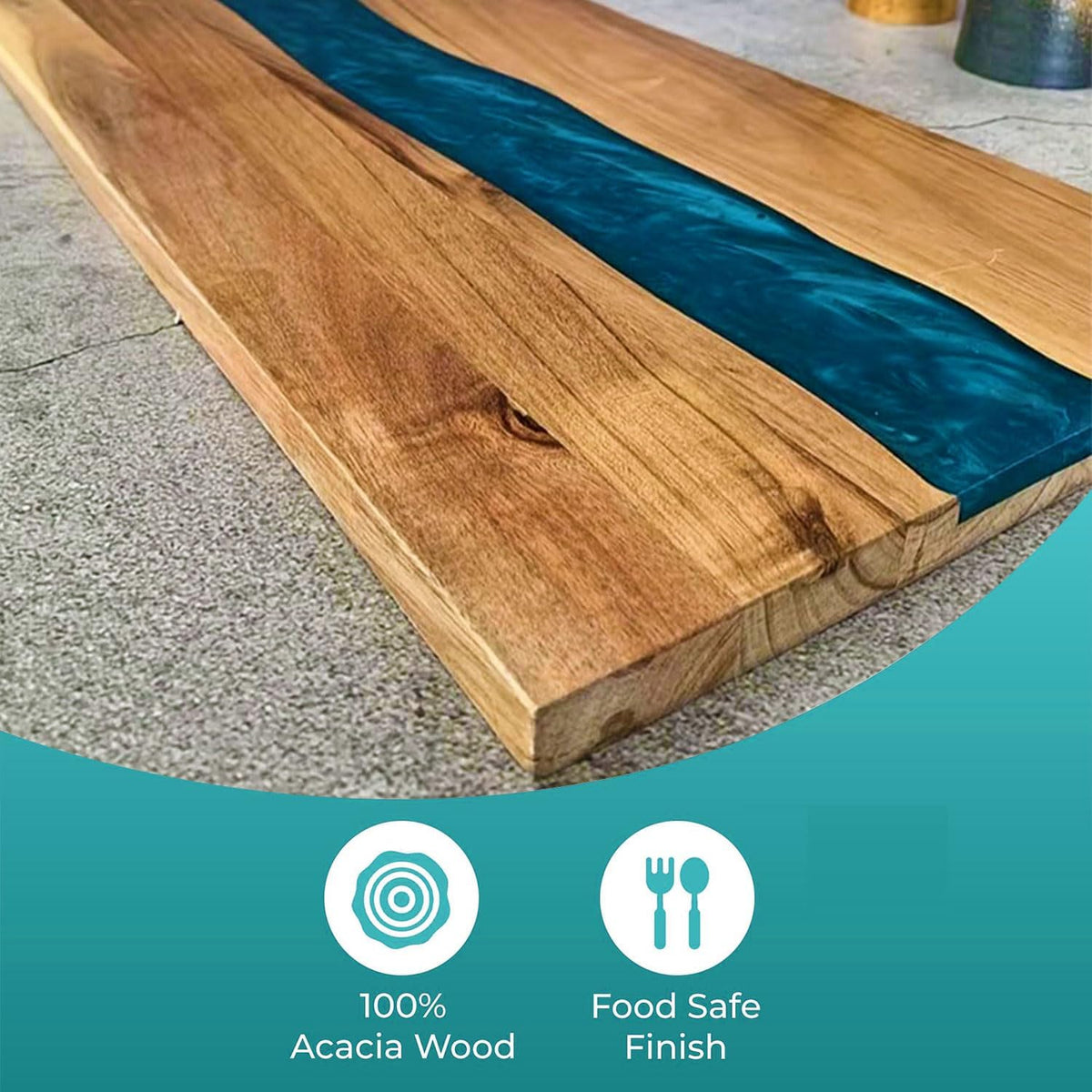 Acacia Wood Resin Charcuterie Board,18 * 9 Inch,Expoxy Resin Ocean Blue Wave Pattern Cutting Board for Kitchen and Mini Bar,Reversible Board for Meat, Cheese, Bread, Vegetables, Fruits
