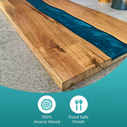 Acacia Wood Resin Charcuterie Board,18 * 9 Inch,Expoxy Resin Ocean Blue Wave Pattern Cutting Board for Kitchen and Mini Bar,Reversible Board for Meat, Cheese, Bread, Vegetables, Fruits